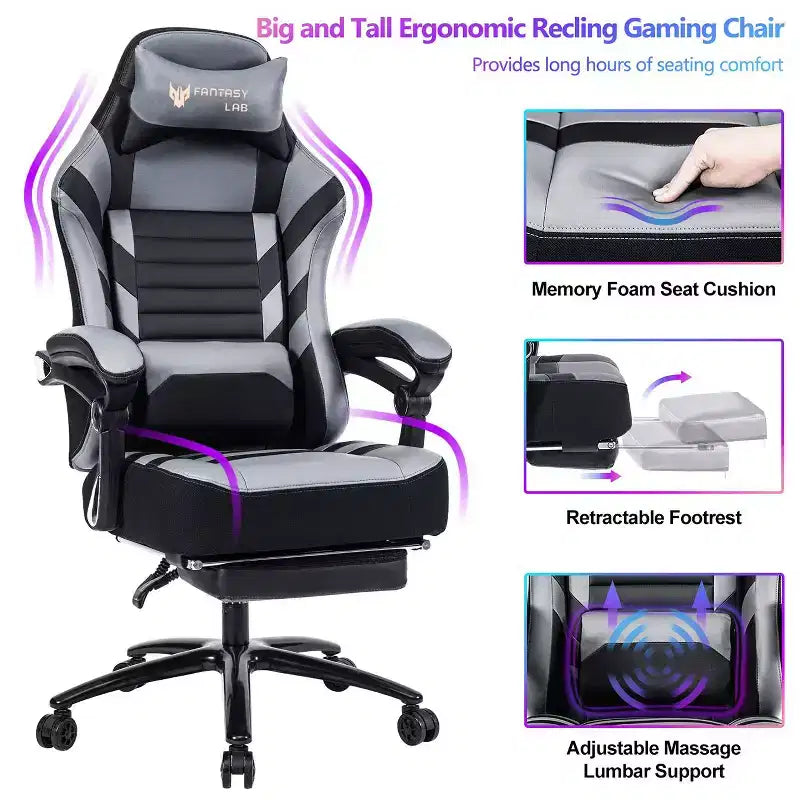 Chaise de jeu Okak à dossier haut, chaise de bureau ergonomique avec repose-pieds pliable, chaise confortable réglable en hauteur pour l'étude, la salle de jeu