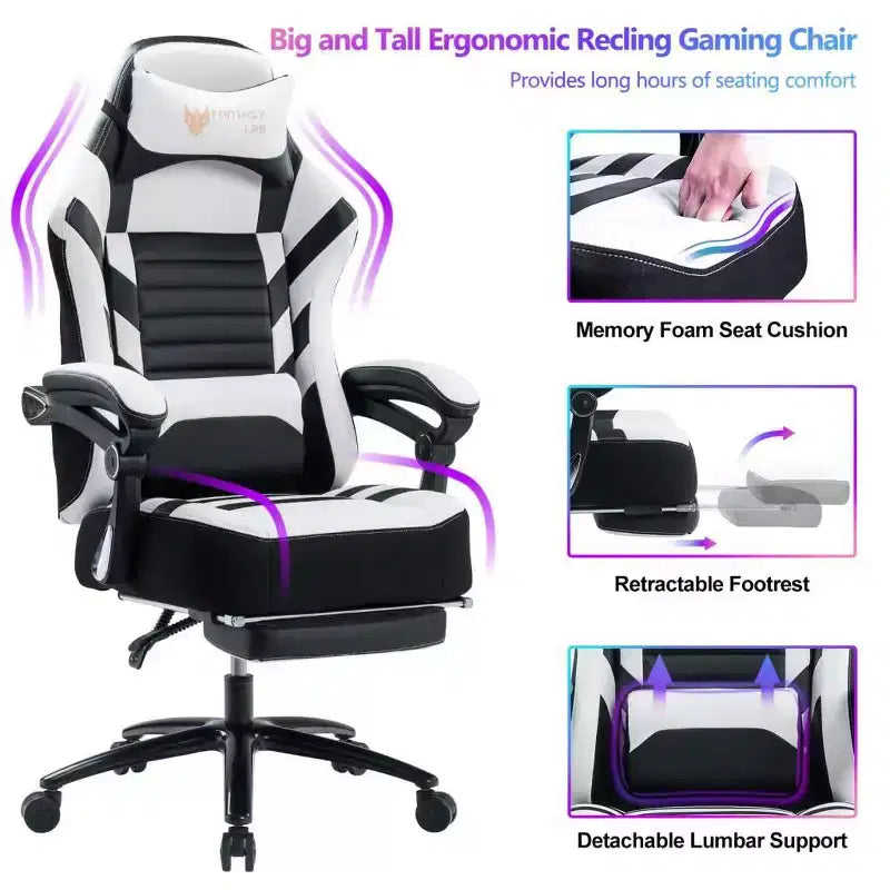 Chaise de jeu Okak à dossier haut, chaise de bureau ergonomique avec repose-pieds pliable, chaise confortable réglable en hauteur pour l'étude, la salle de jeu