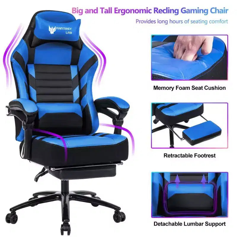 Chaise de jeu Okak à dossier haut, chaise de bureau ergonomique avec repose-pieds pliable, chaise confortable réglable en hauteur pour l'étude, la salle de jeu