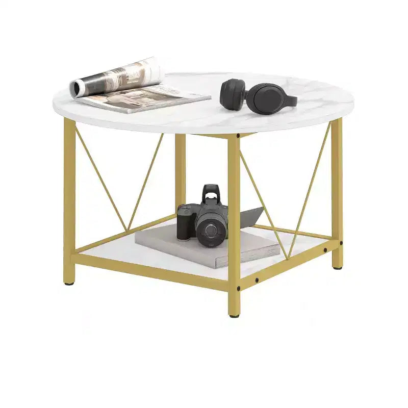 Table basse ronde à 2 niveaux au design moderne avec étagère ouverte Rangement en bois Table basse centrale Décoration d'intérieur pour bureau et salon