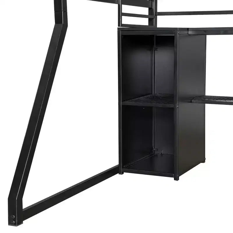 Lit mezzanine en métal Full Metal Gaming avec LED et poste de travail intégré, lit mezzanine haut pleine grandeur avec armoire de rangement, noir