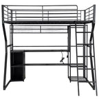 Lit mezzanine en métal Full Metal Gaming avec LED et poste de travail intégré, lit mezzanine haut pleine grandeur avec armoire de rangement, noir