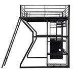 Lit mezzanine en métal Full Metal Gaming avec LED et poste de travail intégré, lit mezzanine haut pleine grandeur avec armoire de rangement, noir