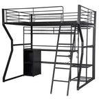 Lit mezzanine en métal Full Metal Gaming avec LED et poste de travail intégré, lit mezzanine haut pleine grandeur avec armoire de rangement, noir
