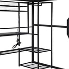 Lit mezzanine en métal Full Metal Gaming avec LED et poste de travail intégré, lit mezzanine haut pleine grandeur avec armoire de rangement, noir