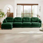 Canapé modulable beige en forme de L en tissu chenille avec ottoman, base en bois de haute qualité pour salons