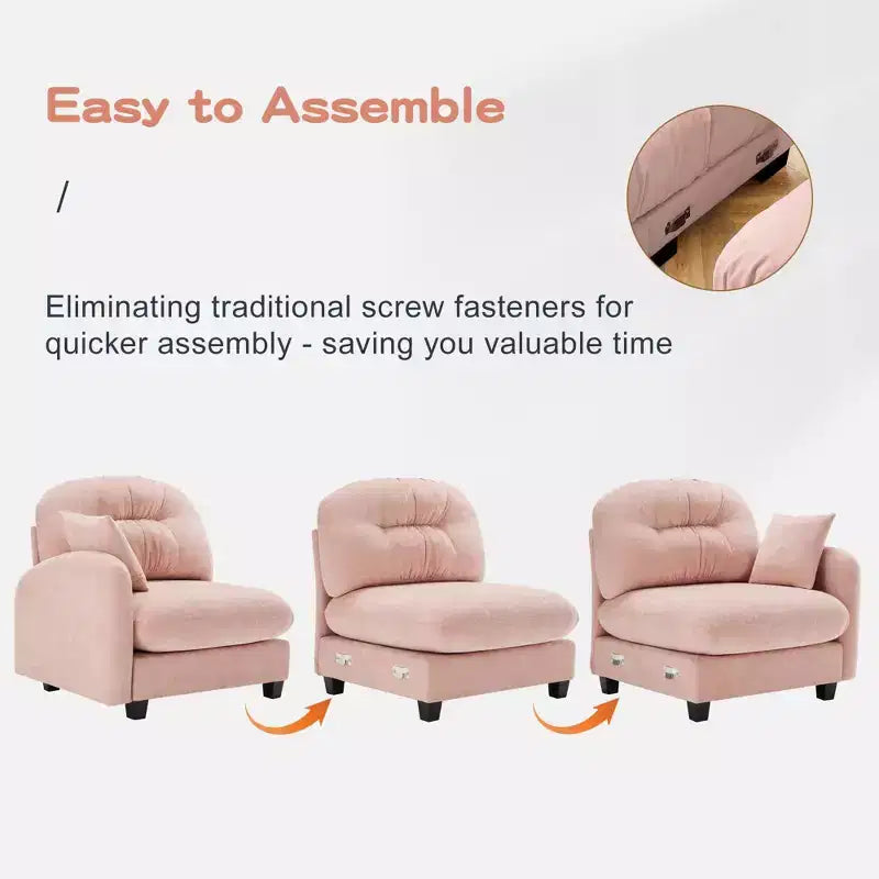 Canapé modulable beige en forme de L en tissu chenille avec ottoman, base en bois de haute qualité pour salons
