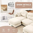 Canapé modulable beige en forme de L en tissu chenille avec ottoman, base en bois de haute qualité pour salons