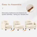 Canapé modulable beige en forme de L en tissu chenille avec ottoman, base en bois de haute qualité pour salons