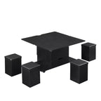 Zeus & Ruta Table Basse Relevable Multifonctionnelle Moderne avec Rangement Caché, 4 Tabourets et Roulettes, Parfaite pour les Espaces de Vie Modernes