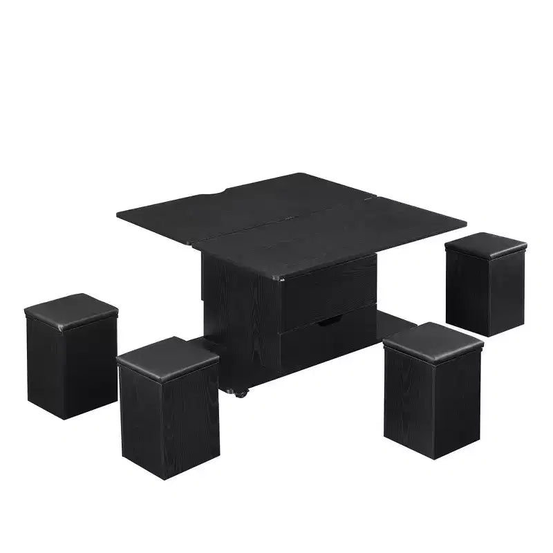 Zeus & Ruta Table Basse Relevable Multifonctionnelle Moderne avec Rangement Caché, 4 Tabourets et Roulettes, Parfaite pour les Espaces de Vie Modernes