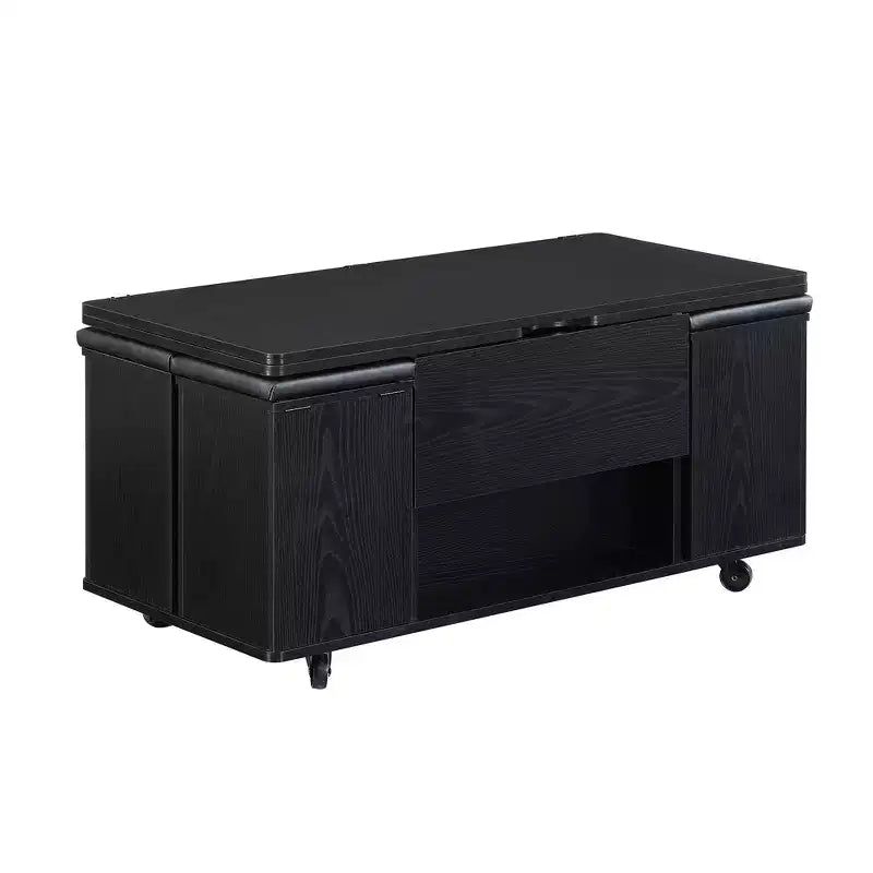 Zeus & Ruta Table Basse Relevable Multifonctionnelle Moderne avec Rangement Caché, 4 Tabourets et Roulettes, Parfaite pour les Espaces de Vie Modernes