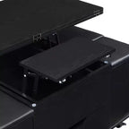 Zeus & Ruta Table Basse Relevable Multifonctionnelle Moderne avec Rangement Caché, 4 Tabourets et Roulettes, Parfaite pour les Espaces de Vie Modernes