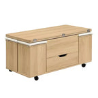 Zeus & Ruta Table Basse Relevable Multifonctionnelle Moderne avec Rangement Caché, 4 Tabourets et Roulettes, Parfaite pour les Espaces de Vie Modernes