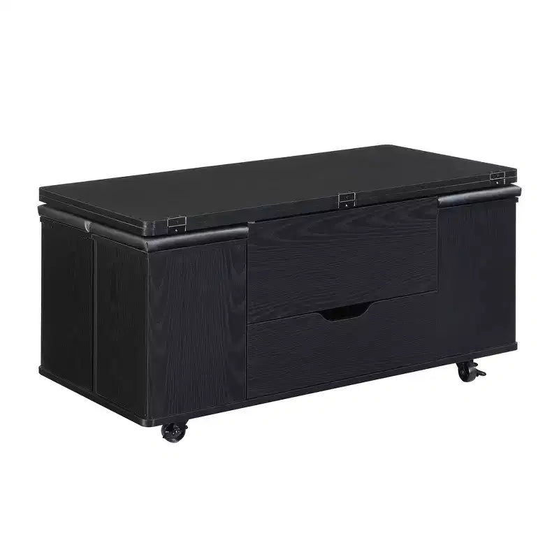 Zeus & Ruta Table Basse Relevable Multifonctionnelle Moderne avec Rangement Caché, 4 Tabourets et Roulettes, Parfaite pour les Espaces de Vie Modernes