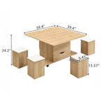 Zeus & Ruta Table Basse Relevable Multifonctionnelle Moderne avec Rangement Caché, 4 Tabourets et Roulettes, Parfaite pour les Espaces de Vie Modernes