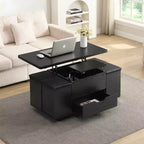 Zeus & Ruta Table Basse Relevable Multifonctionnelle Moderne avec Rangement Caché, 4 Tabourets et Roulettes, Parfaite pour les Espaces de Vie Modernes