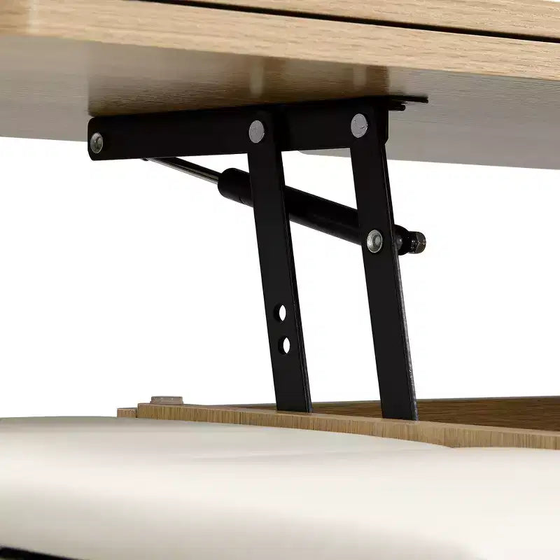 Zeus & Ruta Table Basse Relevable Multifonctionnelle Moderne avec Rangement Caché, 4 Tabourets et Roulettes, Parfaite pour les Espaces de Vie Modernes