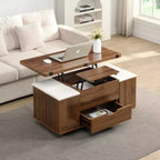 Zeus & Ruta Table Basse Relevable Multifonctionnelle Moderne avec Rangement Caché, 4 Tabourets et Roulettes, Parfaite pour les Espaces de Vie Modernes