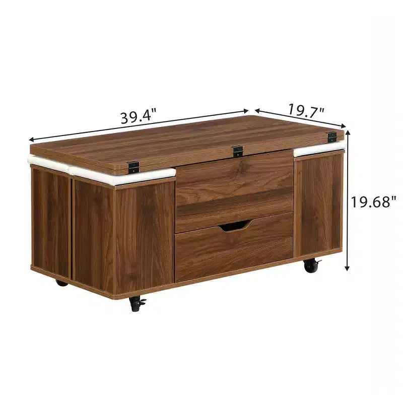 Zeus & Ruta Table Basse Relevable Multifonctionnelle Moderne avec Rangement Caché, 4 Tabourets et Roulettes, Parfaite pour les Espaces de Vie Modernes