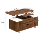 Zeus & Ruta Table Basse Relevable Multifonctionnelle Moderne avec Rangement Caché, 4 Tabourets et Roulettes, Parfaite pour les Espaces de Vie Modernes