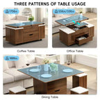 Zeus & Ruta Table Basse Relevable Multifonctionnelle Moderne avec Rangement Caché, 4 Tabourets et Roulettes, Parfaite pour les Espaces de Vie Modernes