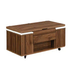 Zeus & Ruta Table Basse Relevable Multifonctionnelle Moderne avec Rangement Caché, 4 Tabourets et Roulettes, Parfaite pour les Espaces de Vie Modernes