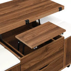 Zeus & Ruta Table Basse Relevable Multifonctionnelle Moderne avec Rangement Caché, 4 Tabourets et Roulettes, Parfaite pour les Espaces de Vie Modernes