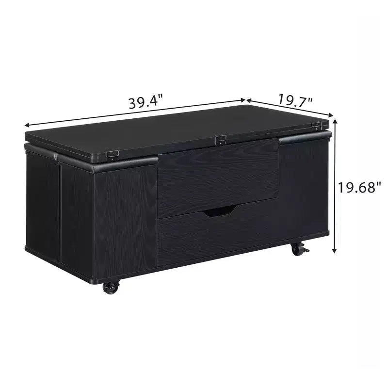 Zeus & Ruta Table Basse Relevable Multifonctionnelle Moderne avec Rangement Caché, 4 Tabourets et Roulettes, Parfaite pour les Espaces de Vie Modernes