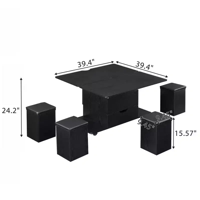 Zeus & Ruta Table Basse Relevable Multifonctionnelle Moderne avec Rangement Caché, 4 Tabourets et Roulettes, Parfaite pour les Espaces de Vie Modernes