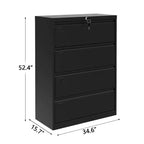 Meuble de classement latéral à 4 tiroirs TROPOW - Métal robuste noir pour documents format lettre/légal (usage domestique/bureau)