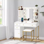 Coiffeuse avec miroir, miroir éclairé réglable, tiroirs de rangement, crochets à bijoux, 3 modes d'éclairage, pour chambre à coucher, dressing