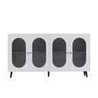 Meuble d'appoint moderne Okak, buffet avec quatre portes vitrées, meuble de rangement pour cuisine, salle à manger, entrée