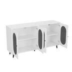 Meuble d'appoint moderne Okak, buffet avec quatre portes vitrées, meuble de rangement pour cuisine, salle à manger, entrée
