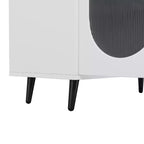 Meuble d'appoint moderne Okak, buffet avec quatre portes vitrées, meuble de rangement pour cuisine, salle à manger, entrée