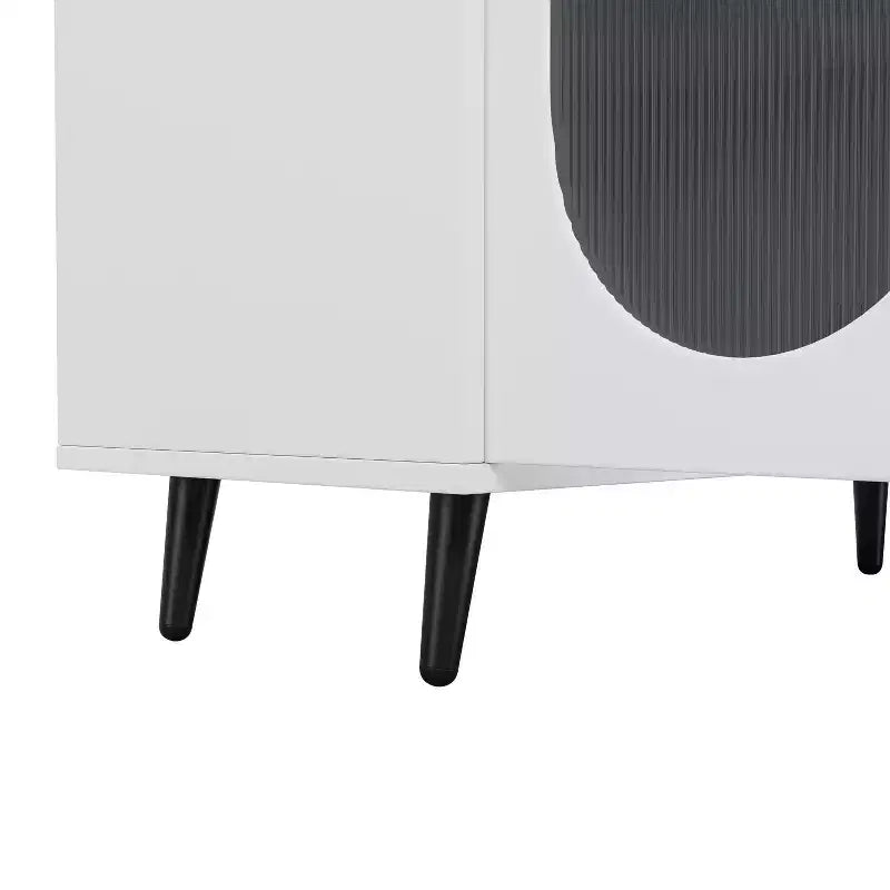 Meuble d'appoint moderne Okak, buffet avec quatre portes vitrées, meuble de rangement pour cuisine, salle à manger, entrée