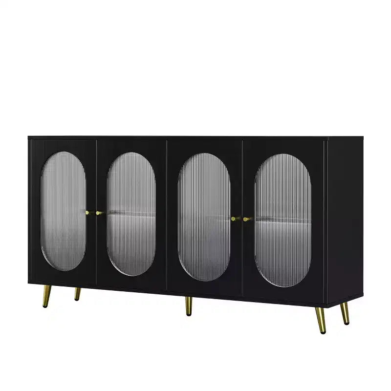 Meuble d'appoint moderne Okak, buffet avec quatre portes vitrées, meuble de rangement pour cuisine, salle à manger, entrée