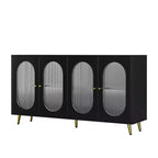 Meuble d'appoint moderne Okak, buffet avec quatre portes vitrées, meuble de rangement pour cuisine, salle à manger, entrée