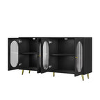 Meuble d'appoint moderne Okak, buffet avec quatre portes vitrées, meuble de rangement pour cuisine, salle à manger, entrée