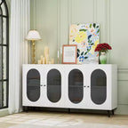 Meuble d'appoint moderne Okak, buffet avec quatre portes vitrées, meuble de rangement pour cuisine, salle à manger, entrée