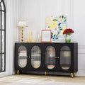 Meuble d'appoint moderne Okak, buffet avec quatre portes vitrées, meuble de rangement pour cuisine, salle à manger, entrée