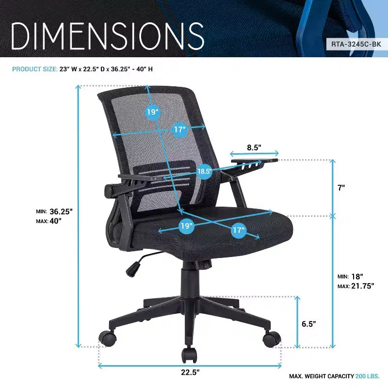 Chaise de bureau ergonomique Okak en maille, chaise rembourrée entrecroisée avec hauteur réglable et roulettes, chaise pivotante pour salle de lecture, bureau, noir