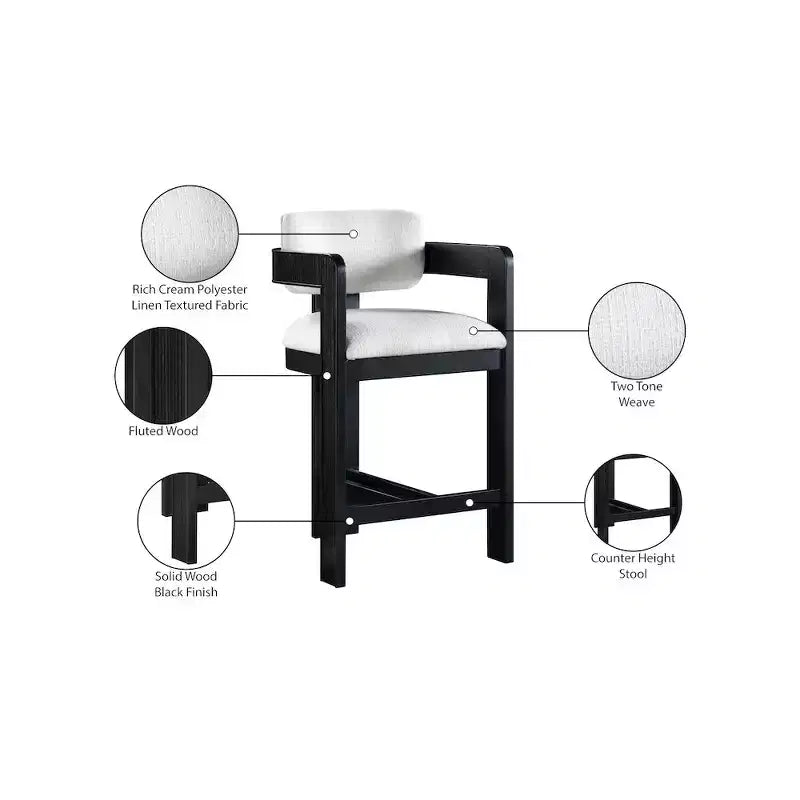 Meridian Furniture, Tabouret Sacha en tissu texturé lin