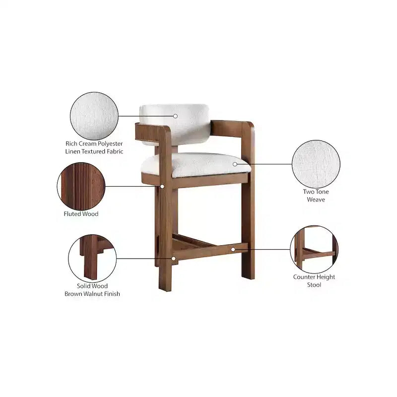 Meridian Furniture, Tabouret Sacha en tissu texturé lin