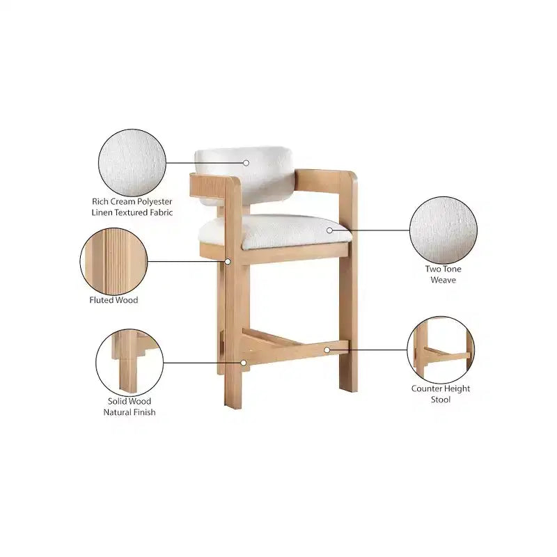 Meridian Furniture, Tabouret Sacha en tissu texturé lin