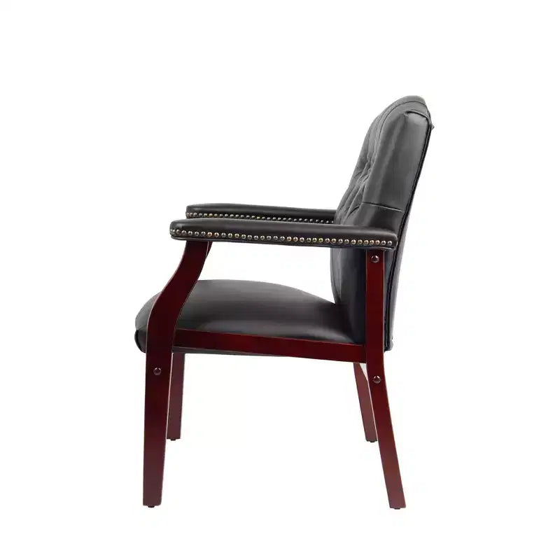 Chaise de bureau exécutive Okak à dossier mi-haut, chaise visiteur avec assise et accoudoirs rembourrés, chaise confortable pour salle de réunion, bureau, étude