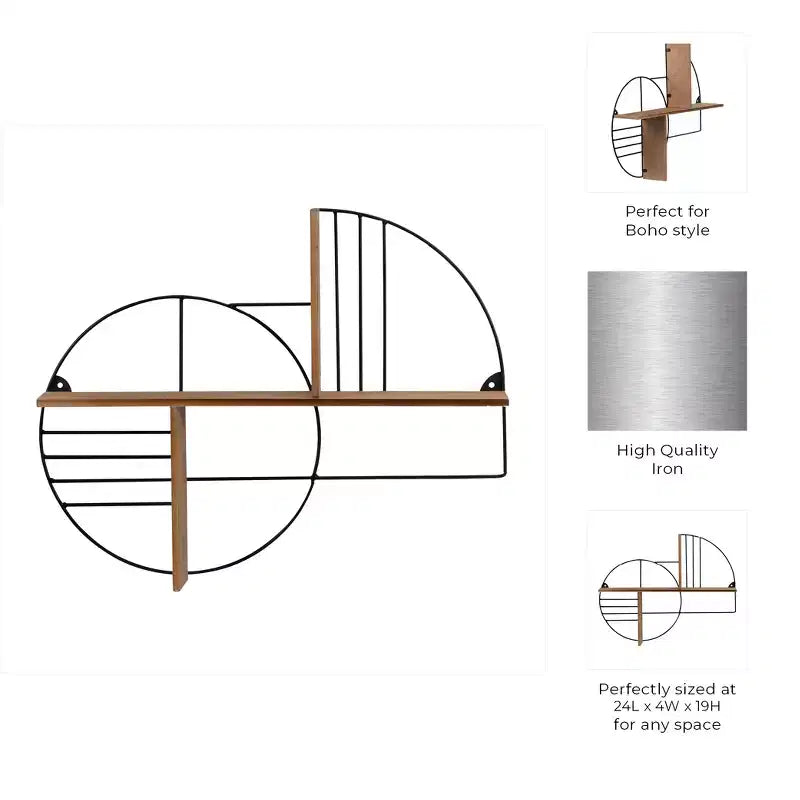 Étagère murale de rangement – ​​Métal et bois géométriques – Étagère flottante moderne pour la maison et le bureau – Cadre en fer robuste – Décoration élégante pour la chambre et le salon