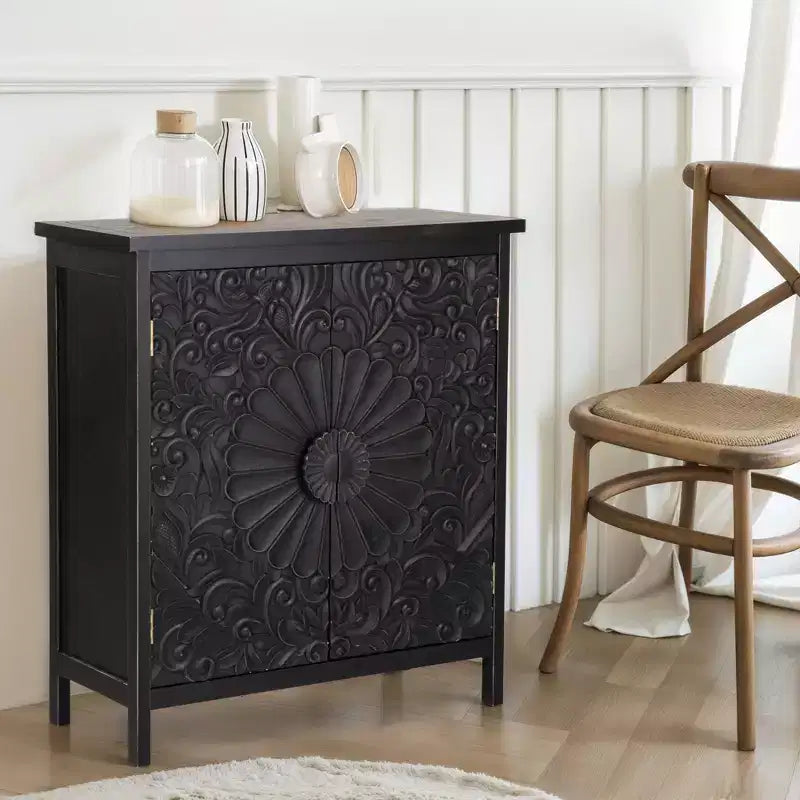 Captiva Designs Buffet de ferme à portes avec motif floral sculpté pour salon