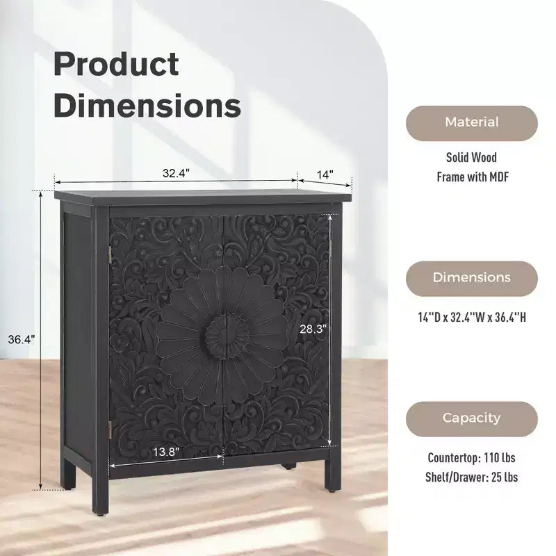 Captiva Designs Buffet de ferme à portes avec motif floral sculpté pour salon