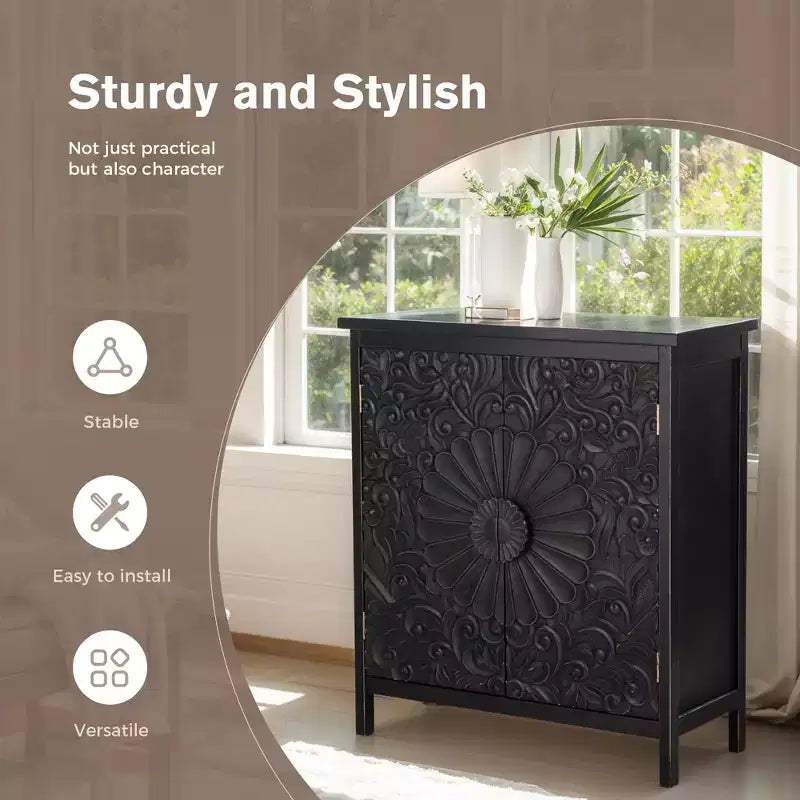 Captiva Designs Buffet de ferme à portes avec motif floral sculpté pour salon